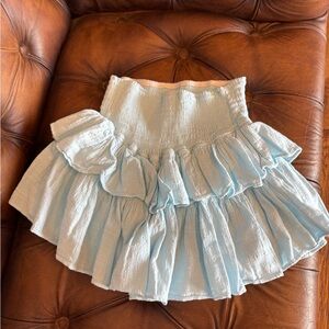 Elegant Sky Blue Ruffled A-Line Skirt